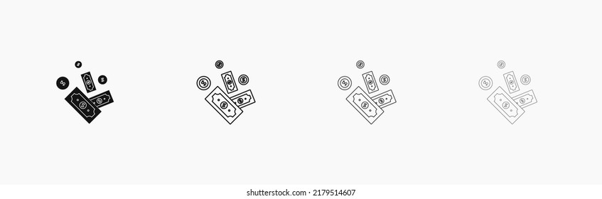 Falling money vector illustration. Flying bills and coins
