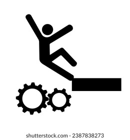 Caer De Maquinaria En Movimiento Peligra Icono Negro,Ilustración Vectorial, Aislarse En Etiqueta De Fondo Blanco. EPS10