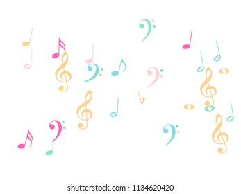 Falling Music Notes Chaos Vector Confetti. Music Symbols Texture Poster Background Elements. Party Night, Festival, Melody Notes Trail, Celebration or Concert. Decorative Sheets Chaos Effect.