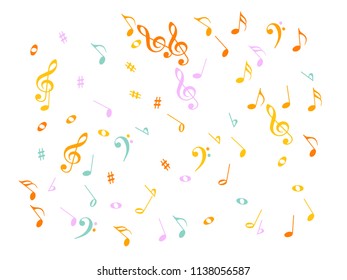 Falling Music Notes Chaos Vector Confetti. Music Symbols Texture Poster Background Elements. Vector Border, Melody Trail, Dancing Party Night or Festival Notes. Decorative Sheets Chaos Pattern.