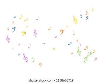 Falling Music Notes Chaos Vector Confetti. Music Symbols Texture Poster Background Elements. Party Night, Festival, Celebration or Concert, Melody Notes Trail. Decorative Sheets Chaos Texture.