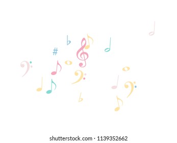 Falling Music Notes Chaos Vector Confetti. Nice Poster Background Elements with Music Symbols. Vector Border, Melody Trail, Celebration Night or Concert Notes. Decorative Sheets Chaos Pattern.