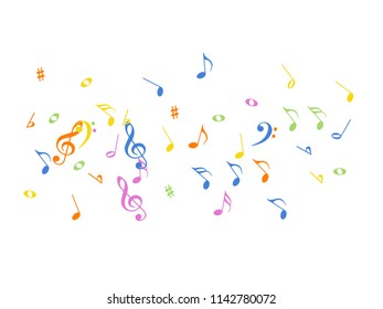 Falling Music Notes Chaos Vector Confetti. Music Symbols Texture Poster Background Elements. Vector Border, Melody Trail, Celebration Night or Concert Notes. Decorative Sheets Chaos Texture.