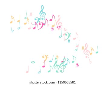 Falling Music Notes Chaos Vector Confetti. Cool Poster Background Elements with Music Symbols. Party Night, Festival, Celebration or Concert, Melody Notes Trail. Decorative Sheets Chaos Pattern.