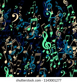 Falling Musical Notes. Abstract Background with Notes, Bass and Treble Clefs. Vector Element for Musical Poster, Banner, Advertising, Card. Minimalistic Simple Background.