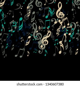 Falling Musical Notes. Abstract Background with Notes, Bass and Treble Clefs. Vector Element for Musical Poster, Banner, Advertising, Card. Minimalistic Simple Background.