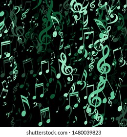 Falling Musical Notes, Bass and Treble Clefs. Vector Background.