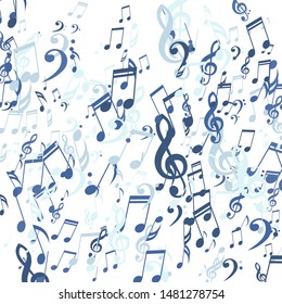 Falling Musical Notes, Bass and Treble Clefs. Vector Background.