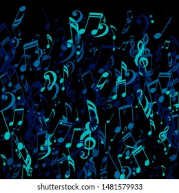 Falling Musical Notes, Bass and Treble Clefs. Vector Background.