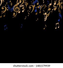 Falling Musical Notes, Bass and Treble Clefs. Vector Background.