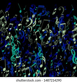 Falling Musical Notes, Bass and Treble Clefs. Vector Background.