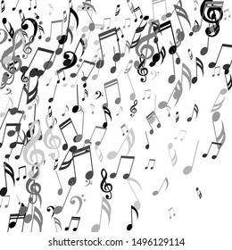 Falling Musical Notes, Bass and Treble Clefs. Vector Background.