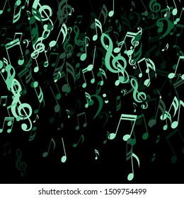 Falling Musical Notes, Bass and Treble Clefs. Vector Background.