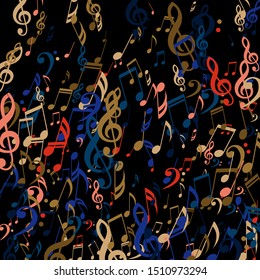 Falling Musical Notes, Bass and Treble Clefs. Vector Background.