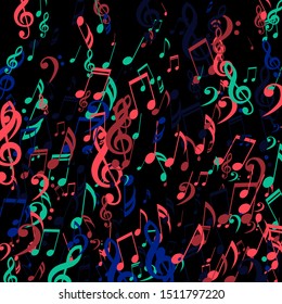 Falling Musical Notes, Bass and Treble Clefs. Vector Background.