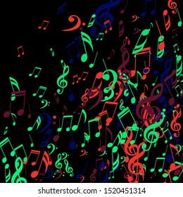Falling Musical Notes, Bass and Treble Clefs. Vector Background.
