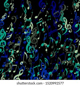 Falling Musical Notes, Bass and Treble Clefs. Vector Background.