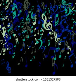 Falling Musical Notes, Bass and Treble Clefs. Vector Background.