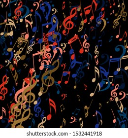 Falling Musical Notes, Bass and Treble Clefs. Vector Background.