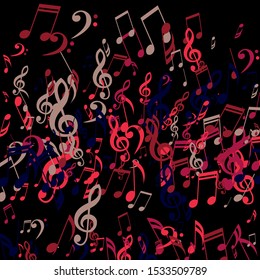 Falling Musical Notes, Bass and Treble Clefs. Vector Background.