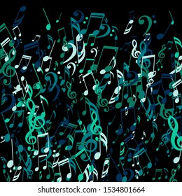 Falling Musical Notes, Bass and Treble Clefs. Vector Background.