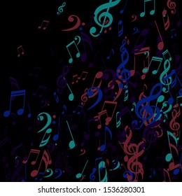 Falling Musical Notes, Bass and Treble Clefs. Vector Background.