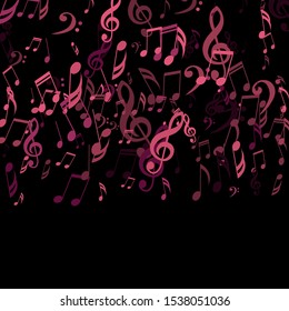 Falling Musical Notes, Bass and Treble Clefs. Vector Background.