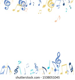 Falling Musical Notes, Bass and Treble Clefs. Vector Background.