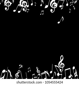 Falling Musical Notes. Creative Background with Notes, Bass and Treble Clefs. Vector Element for Musical Poster, Banner, Advertising, Card. Minimalistic Simple Background.