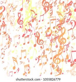 Falling Musical Notes. Creative Background with Notes, Bass and Treble Clefs. Vector Element for Musical Poster, Banner, Advertising, Card. Minimalistic Simple Background.