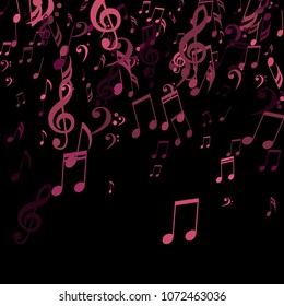 Falling Musical Notes. Creative Background with Notes, Bass and Treble Clefs. Vector Element for Musical Poster, Banner, Advertising, Card. Minimalistic Simple Background.