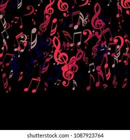 Falling Musical Notes. Creative Background with Notes, Bass and Treble Clefs. Vector Element for Musical Poster, Banner, Advertising, Card. Minimalistic Simple Background.