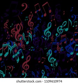 Falling Musical Notes. Creative Background with Notes, Bass and Treble Clefs. Vector Element for Musical Poster, Banner, Advertising, Card. Minimalistic Simple Background.