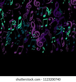 Falling Musical Notes. Creative Background with Notes, Bass and Treble Clefs. Vector Element for Musical Poster, Banner, Advertising, Card. Minimalistic Simple Background.