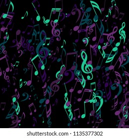 Falling Musical Notes. Creative Background with Notes, Bass and Treble Clefs. Vector Element for Musical Poster, Banner, Advertising, Card. Minimalistic Simple Background.