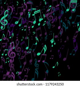 Falling Musical Notes. Creative Background with Notes, Bass and Treble Clefs. Vector Element for Musical Poster, Banner, Advertising, Card. Minimalistic Simple Background.