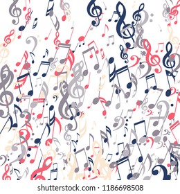 Falling Musical Notes. Creative Background with Notes, Bass and Treble Clefs. Vector Element for Musical Poster, Banner, Advertising, Card. Minimalistic Simple Background.