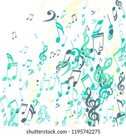 Falling Musical Notes. Creative Background with Notes, Bass and Treble Clefs. Vector Element for Musical Poster, Banner, Advertising, Card. Minimalistic Simple Background.