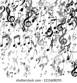 Falling Musical Notes. Creative Background with Notes, Bass and Treble Clefs. Vector Element for Musical Poster, Banner, Advertising, Card. Minimalistic Simple Background.