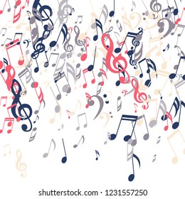 Falling Musical Notes. Creative Background with Notes, Bass and Treble Clefs. Vector Element for Musical Poster, Banner, Advertising, Card. Minimalistic Simple Background.