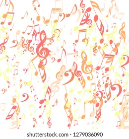 Falling Musical Notes. Creative Background with Notes, Bass and Treble Clefs. Vector Element for Musical Poster, Banner, Advertising, Card. Minimalistic Simple Background.