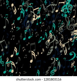 Falling Musical Notes. Creative Background with Notes, Bass and Treble Clefs. Vector Element for Musical Poster, Banner, Advertising, Card. Minimalistic Simple Background.