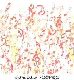 Falling Musical Notes. Creative Background with Notes, Bass and Treble Clefs. Vector Element for Musical Poster, Banner, Advertising, Card. Minimalistic Simple Background.