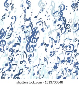 Falling Musical Notes. Creative Background with Notes, Bass and Treble Clefs. Vector Element for Musical Poster, Banner, Advertising, Card. Minimalistic Simple Background.