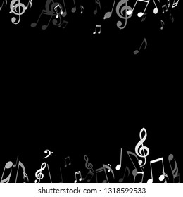 Falling Musical Notes. Creative Background with Notes, Bass and Treble Clefs. Vector Element for Musical Poster, Banner, Advertising, Card. Minimalistic Simple Background.