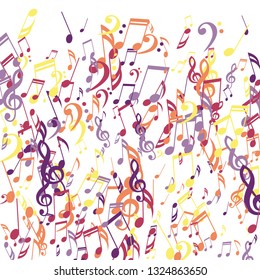 Falling Musical Notes. Creative Background with Notes, Bass and Treble Clefs. Vector Element for Musical Poster, Banner, Advertising, Card. Minimalistic Simple Background.