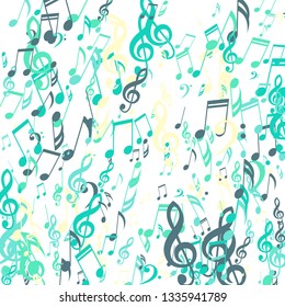 Falling Musical Notes. Creative Background with Notes, Bass and Treble Clefs. Vector Element for Musical Poster, Banner, Advertising, Card. Minimalistic Simple Background.