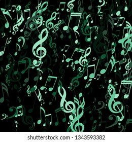 Falling Musical Notes. Creative Background with Notes, Bass and Treble Clefs. Vector Element for Musical Poster, Banner, Advertising, Card. Minimalistic Simple Background.