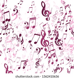 Falling Musical Notes. Creative Background with Notes, Bass and Treble Clefs. Vector Element for Musical Poster, Banner, Advertising, Card. Minimalistic Simple Background.