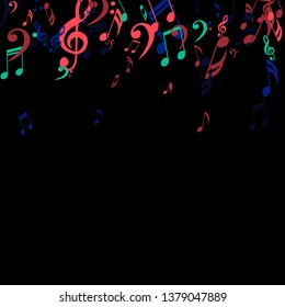 Falling Musical Notes. Creative Background with Notes, Bass and Treble Clefs. Vector Element for Musical Poster, Banner, Advertising, Card. Minimalistic Simple Background.